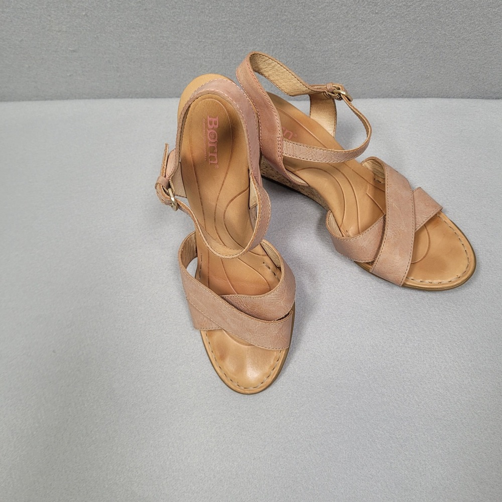Born Tan Leather Cork Wedge Sandals Ankle Strap D93228 Womens 10M - Picture 11 of 11
